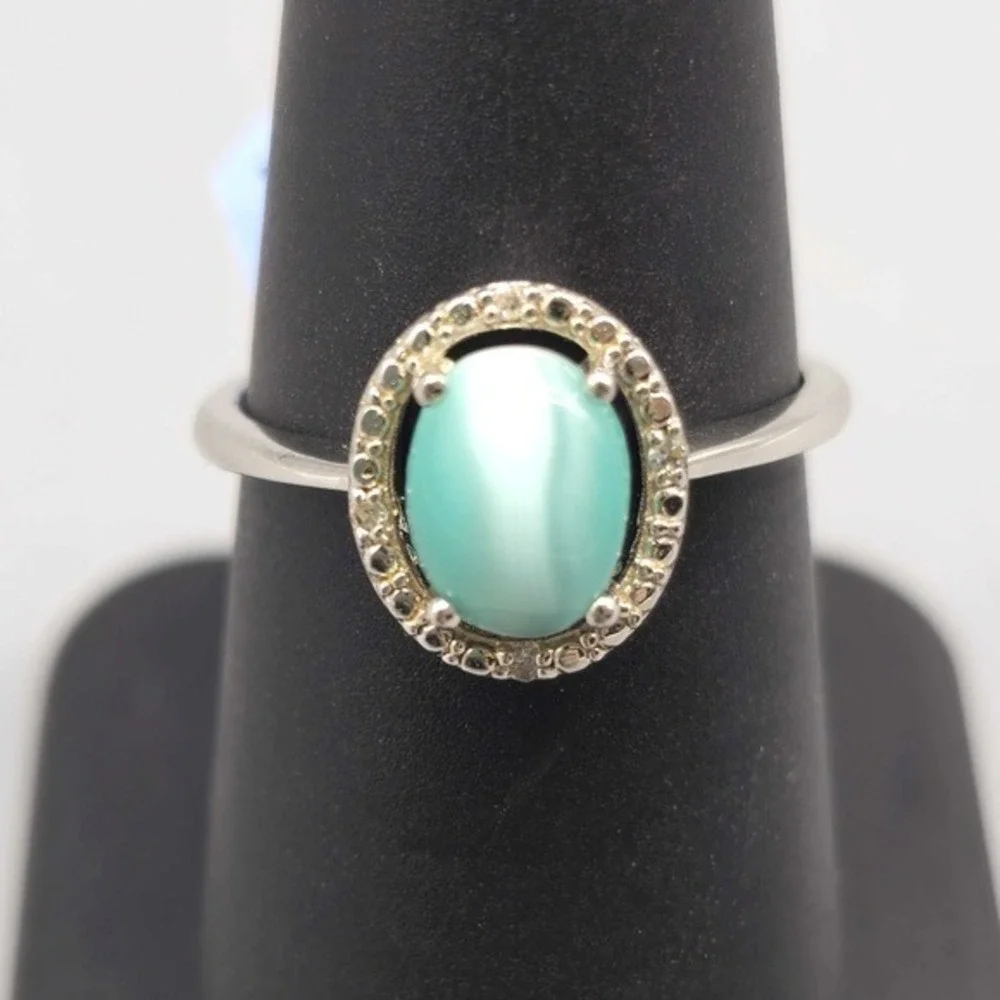 .925 SILVER DIAMOND & CRTD CAT EYE RING SIZE 7.25 2.3G	(GNH022955)
